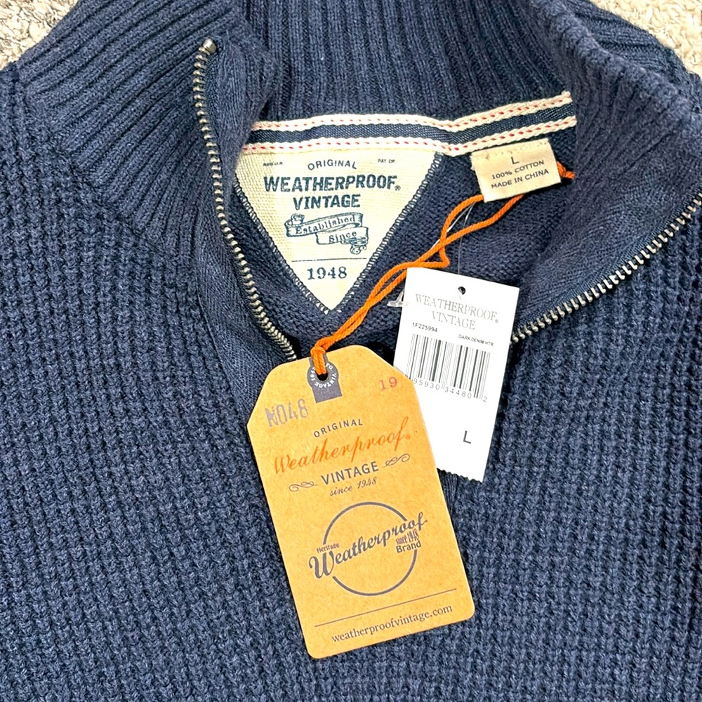 Men’s 1/4 zip down sweater navy blue new with tags size large - Picture 3 of 5